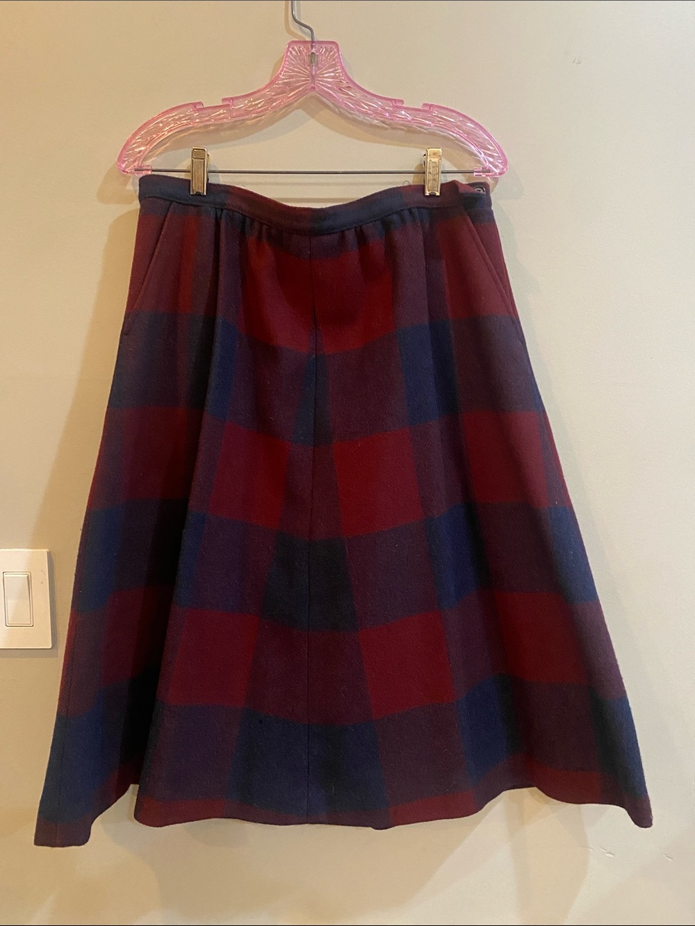 Pendleton Maroon and Navy Plaid A-Line Skirt Wool VGUC VTG 16